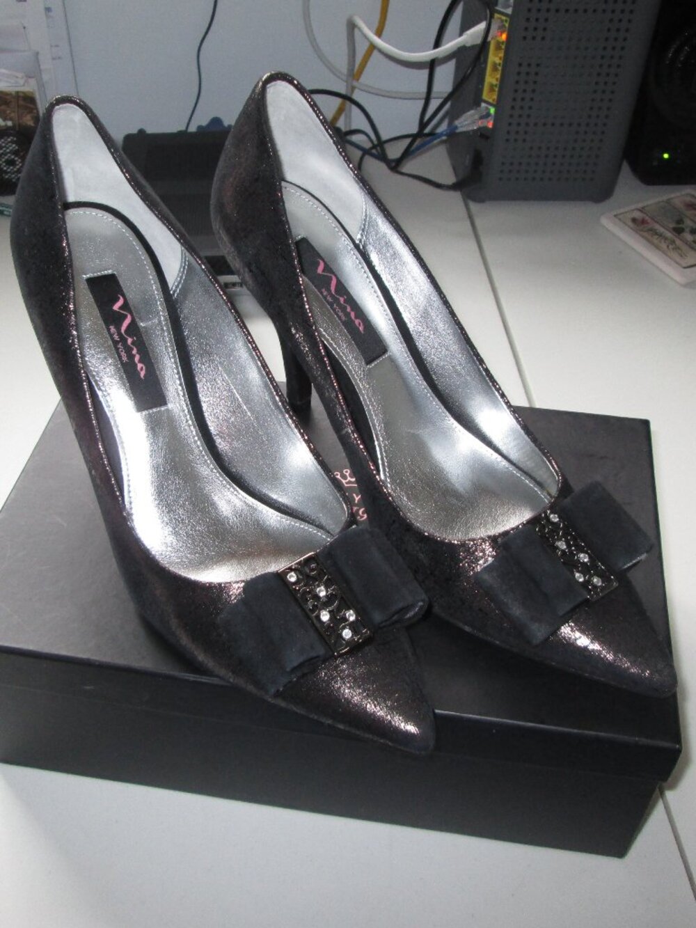 NINA New York Reni Gunmetal High Heel Shoes Leather Women's 9M Pointed Toe